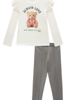 Conjunto de Blusa Alongada em Cotton e Calça Legging em Suede Twill 92663 Infanti Infantil Menina