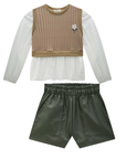 Conjunto de Camisa em Viscose Sarjada e Molecotton com Shorts em Couro Sintético 90509 Infanti Infantil Menina