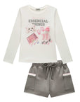 Conjunto de Blusa em Canelado Liz e Shorts em Suede Twill 92595 Infanti Infantil Menina