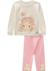 Conjunto de Blusão em Moletom sem Pelúcia e Calça Legging em Molecotton 90699 Infanti Bebê Menina