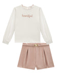 Conjunto de Blusa em Canelado Liz e Shorts em Malha Cotelê 91920 Infanti Infantil Menina