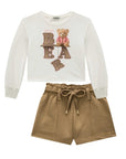 Conjunto de Blusa Boxy em Meia Malha e Shorts em Moletom sem Pelúcia 92631 Infanti Infantil Menina