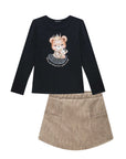 Conjunto de Blusa em Cotton e Short Saia em Veludo Cotelê Gold 93044 Infanti Infantil Menina