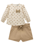Conjunto de Bata em Viscose Sarjada com Shorts em Sarja com Elastano 90564 Infanti Bebê Menina