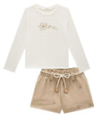 Conjunto de Blusa em Cotton com Shorts em Malha Veludo Cotelê Bordado 93487 Infanti Infantil Menina