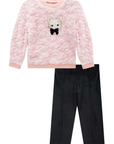 Conjunto de Blusão em Pelo Flores e Calça Legging em Veludo com Elastano 91097 Infanti Bebê Menina