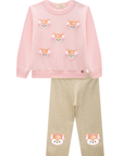 Conjunto de Blusão em Moletom sem Pelúcia e Calça Legging em Molecotton 89659 Infanti Bebê Menina
