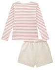 Conjunto de Blusa em Malha Waffle Listrada e Short Saia em Moletom Linho sem Pelúcia 91926 Infanti Infantil Menina