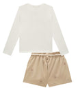 Conjunto de Blusa em Cotton com Shorts em Malha Veludo Cotelê Bordado 93487 Infanti Infantil Menina