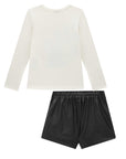 Conjunto de Blusa em Cotton e Short Saia em Couro Sintético 93612 Infanti Infantil Menina