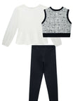 Trio de Blusa em Malha Comfy Colete em Molecotton e Calça Legging em Fly Tech 92495 Infanti Infantil Menina