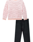 Conjunto de Blusão em Pelo Flores e Calça Legging em Veludo com Elastano 91097 Infanti Bebê Menina