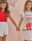 Conjunto de Blusa Boxy em Canelado Liz e Short Saia em Sarja com Elastano 88118 Infanti Infantil Menina