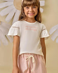 Conjunto de Blusa em Meia Malha e Shorts em Tecido Listrado 88151 Infanti Infantil Menina