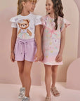 Conjunto de Blusa em Meia Malha e Shorts em Moletom sem Pelúcia 88592 Infanti Infantil Menina