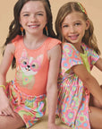 Conjunto de Maiô em Malha UV Dry Proteçã 50+ com Shorts em Malha Atoalhada 88911 Infanti Infantil Menina