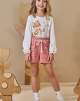 Conjunto de Blusa em Meia Malha com Shorts em Molevisco 90500 Infanti Infantil Menina