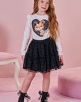 Conjunto de Blusa em Cotton e Saia em Tule Flocking Coração. Com Shorts Embutido 92371 Infanti Infantil Menina