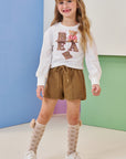 Conjunto de Blusa Boxy em Meia Malha e Shorts em Moletom sem Pelúcia 92631 Infanti Infantil Menina