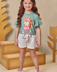 Conjunto de Blusa Boxy em Meia Malha e Shorts em Moletom sem Pelúcia 93323 Infanti Infantil Menina