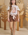 Conjunto de Blusa Boxy em Meia Malha com Shorts em Cotton Jeans 93363 Infanti Infantil Menina
