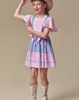 Vestido em Fly Tech e Nylon em Delicado Mix de Azul e Rosa com Coração Bordado em Tule. Um Traje Caipira Chic e Encantador Da Infanti. 97507 Infanti Infantil Menina