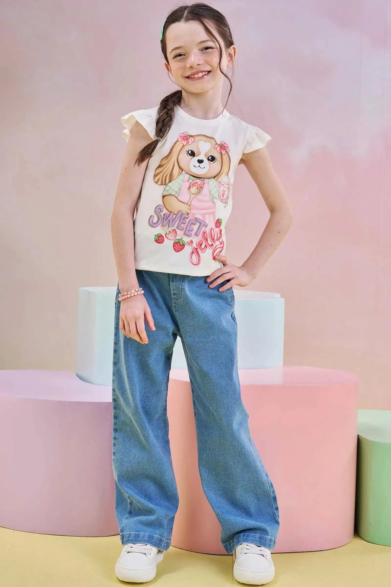 Calça Wide Leg em Jeans com Elastano 85248 Infanti Infantil Menina