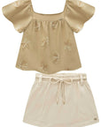 Conjunto de Bata em Blend de Linho Bordado e Short Saia em Sarja com Elastano 96496 Infanti Infantil Menina
