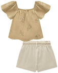 Conjunto de Bata em Blend de Linho Bordado e Short Saia em Sarja com Elastano 96496 Infanti Infantil Menina