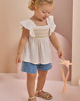 Conjunto de Bata em Blend de Linho e Shorts em Jeans com Elastano 87021 Infanti Bebê Menina