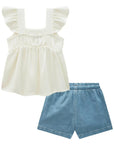 Conjunto de Bata em Blend de Linho e Shorts em Jeans com Elastano 87021 Infanti Bebê Menina