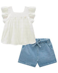 Conjunto de Bata em Laise Algodão e Shorts em Jeans com Elastano 83960 Infanti Bebê Menina
