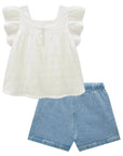 Conjunto de Bata em Laise Algodão e Shorts em Jeans com Elastano 83960 Infanti Bebê Menina