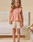 Conjunto de Bata em Linho Bordado Corações e Shorts em Sarja com Elastano 96913 Infanti Infantil Menina