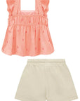 Conjunto de Bata em Linho Bordado Corações e Shorts em Sarja com Elastano 96913 Infanti Infantil Menina