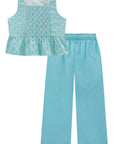Conjunto de Bata em Linho Bordado e Calça Mariner em Tecido Linho 97017 Infanti Infantil Menina