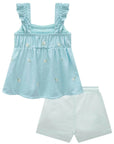 Conjunto de Bata em Linho Bordado Flores e Shorts em Sarja com Elastano 83947 Infanti Bebê Menina