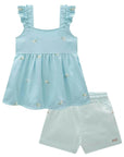Conjunto de Bata em Linho Bordado Flores e Shorts em Sarja com Elastano 83947 Infanti Bebê Menina