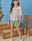 Conjunto de Bata em Linho Deluxe e Shorts em Sarja com Elastano 93559 Infanti Infantil Menina