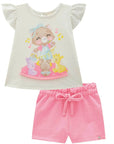 Conjunto de Bata em Malha Fresh com Shorts em Moletom sem Pelúcia 87156 Infanti Bebê Menina