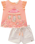 Conjunto de Bata em Malha Textura com Shorts em Moletom sem Pelúcia 83160 Infanti Bebê Menina