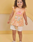 Conjunto de Bata em Malha Textura com Shorts em Moletom sem Pelúcia 83160 Infanti Bebê Menina