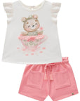 Conjunto de Bata em Malha Textura com Shorts em Moletom sem Pelúcia 83160 Infanti Bebê Menina