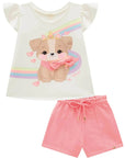 Conjunto de Bata em Meia Malha com Shorts em Moletom sem Pelúcia 94656 Infanti Infantil Menina