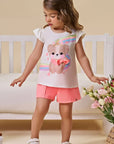 Conjunto de Bata em Meia Malha com Shorts em Moletom sem Pelúcia 94656 Infanti Infantil Menina
