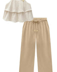 Conjunto de Bata em Tricoline Bordado e Calça Mariner em Sarja com Elastano 97090 Infanti Infantil Menina