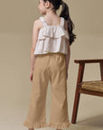 Conjunto de Bata em Tricoline Bordado e Calça Mariner em Sarja com Elastano 97090 Infanti Infantil Menina