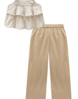 Conjunto de Bata em Tricoline Bordado e Calça Mariner em Sarja com Elastano 97090 Infanti Infantil Menina