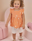 Conjunto de Bata em Tricoline Bordado e Shorts em Sarja com Elastano 87024 Infanti Bebê Menina