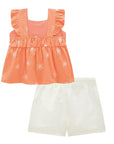 Conjunto de Bata em Tricoline Bordado e Shorts em Sarja com Elastano 87024 Infanti Bebê Menina